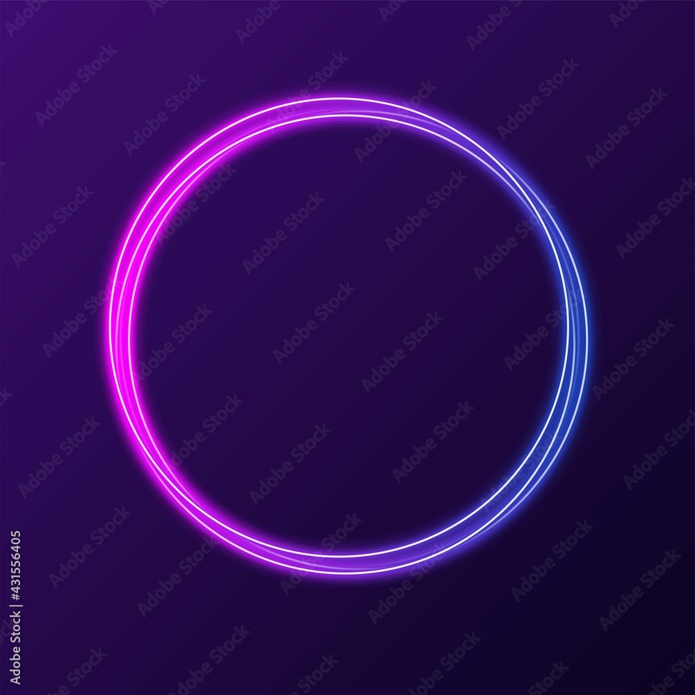 Fototapeta premium Vector illustration with the image of neon circles. Colorful frame.