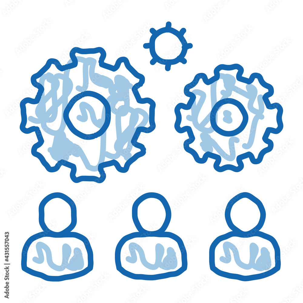 Teamwork Gear doodle icon hand drawn illustration Teamwork Gear doodle icon hand drawn illustration