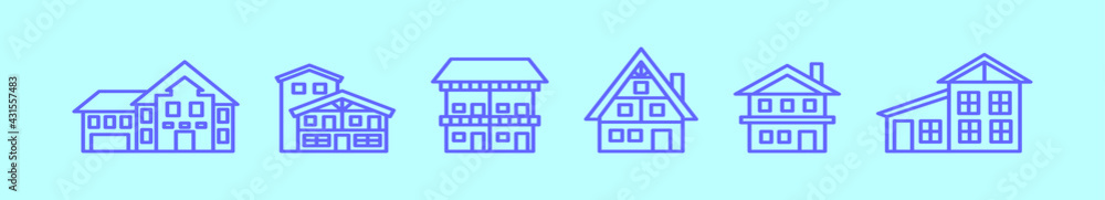 set of house cartoon icon design template with various models. vector illustration isolated on blue background