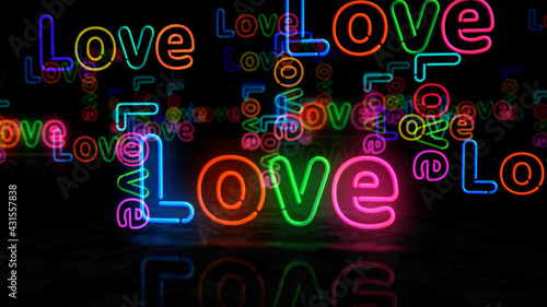 Love symbol neon light 3d illustration