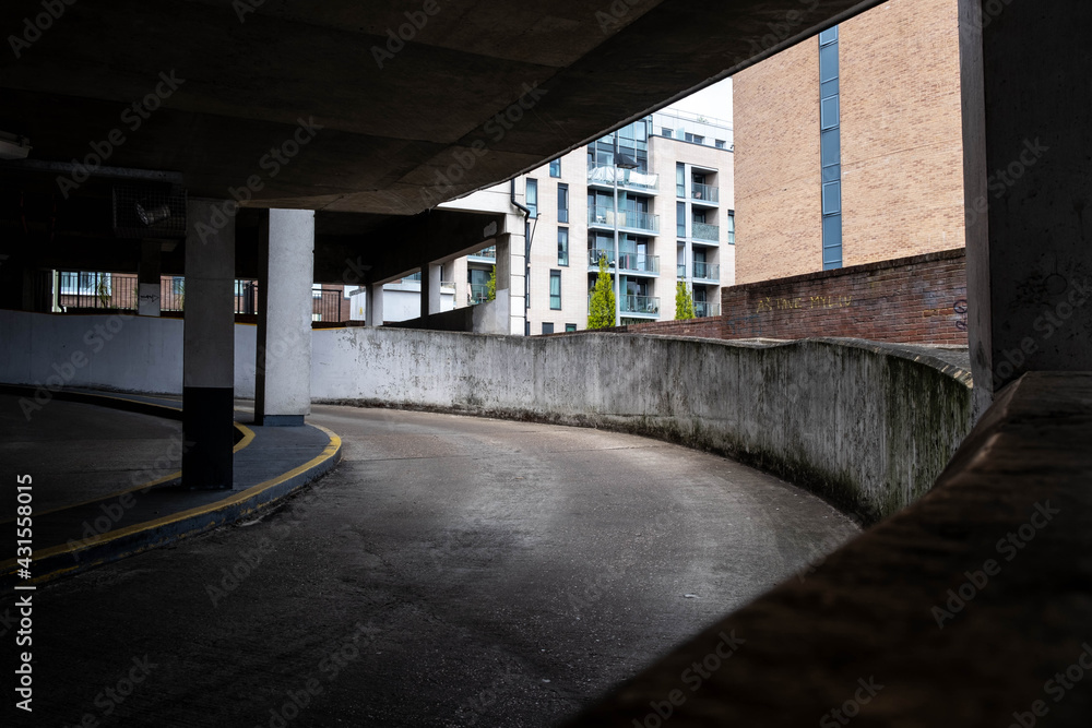 Obraz premium Concrete Structure Of A Town Centre Public Car Park With No People