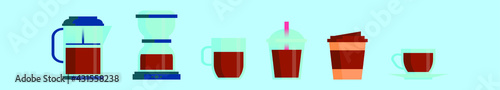 set of coffee cartoon icon design template with various models. vector illustration isolated on blue background