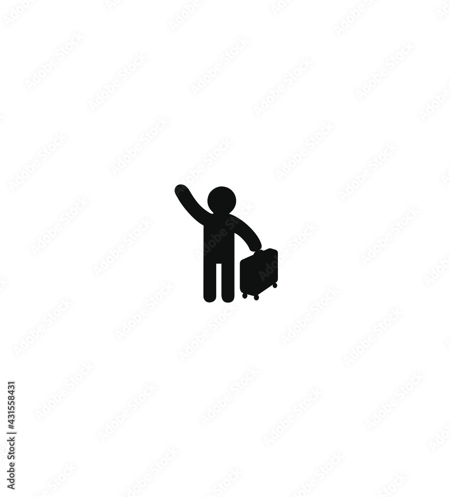 Cartoon man walks with suitcase. Travel, Autostop, Hitchhiking, Web icon, Sticker, Print for t shirts, applique