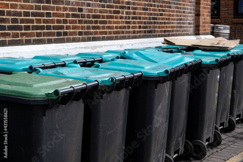 A Row Or Line Of Waste Storage Wheely Bins With No People