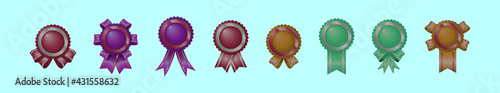 set of cockade with ribbon cartoon icon design template with various models. modern vector illustration isolated on blue background