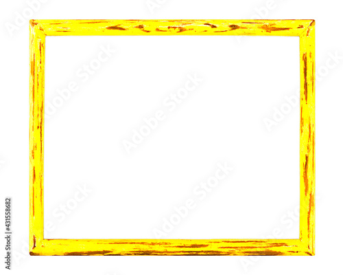 Wooden frame isolated on white. Empty wooden frame painted yellow for photography or picture.