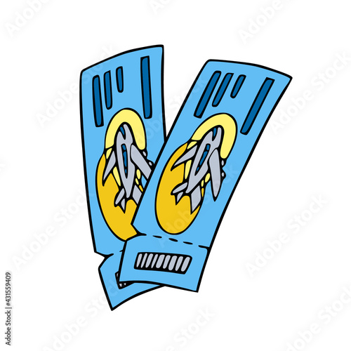 Air tickets cartoon icon vector. Hand drawn doodle with airplaines travel document.