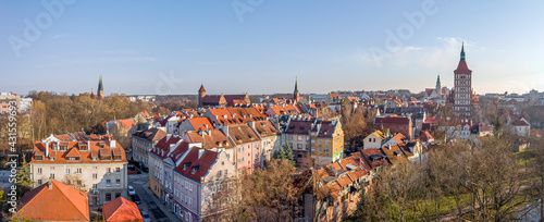 Panorama of Olsztyn - the old town - Cathedral, castle, garrison church, town hall, evangelical church