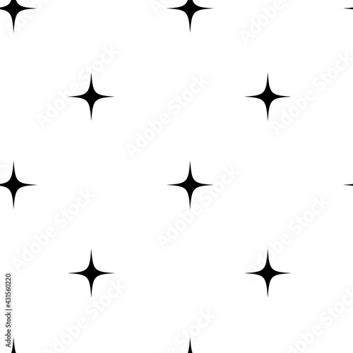 Monochrome seamless pattern with black stars on white background. Stock vector illustration.