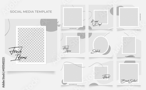 social media template blog fashion sale promotion. fully editable instagram and facebook square post frame organic sale poster. white grey black ad banner vector background