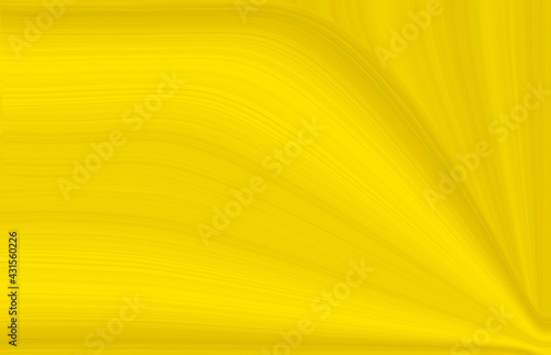 Abstract illuminating yellow background with lines and wave. Vintage shiny backdrop. Luxury style. Color gradient. Summer banner, poster or template. 3D textured effect. Copy space for text. Modern