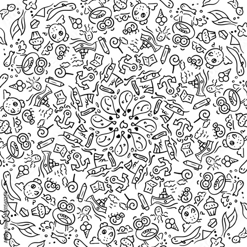 Set of Hand draw Kids doodle backgrounds. Objects from a child's life.
