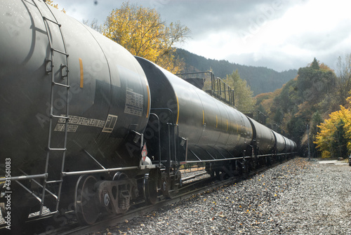 Petroleum tankers on rail.