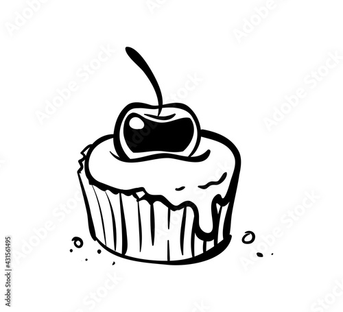 Cupcake or muffin hand drawn vector illustration