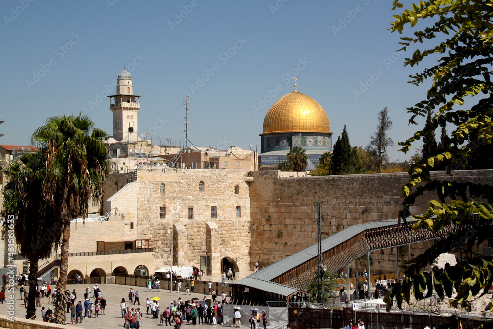 The famous wailing wall in the old city of Jerusalem in Israel
