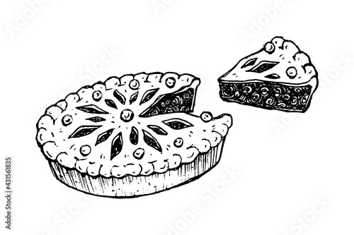Apple pie hand drawn vector sketch illustration
