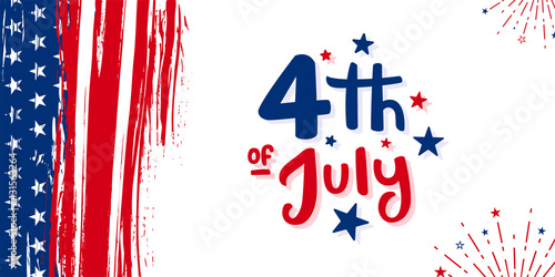 4th of July hand-lettering design on USA grunge flag and firework, Vector illustration. 
