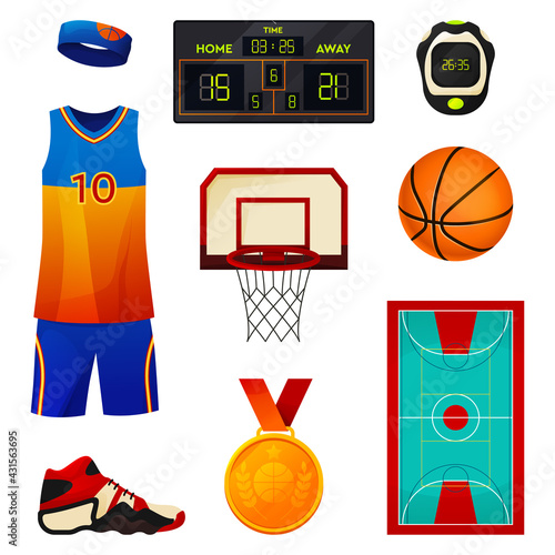 Set of basketball equipment, sport vector icons