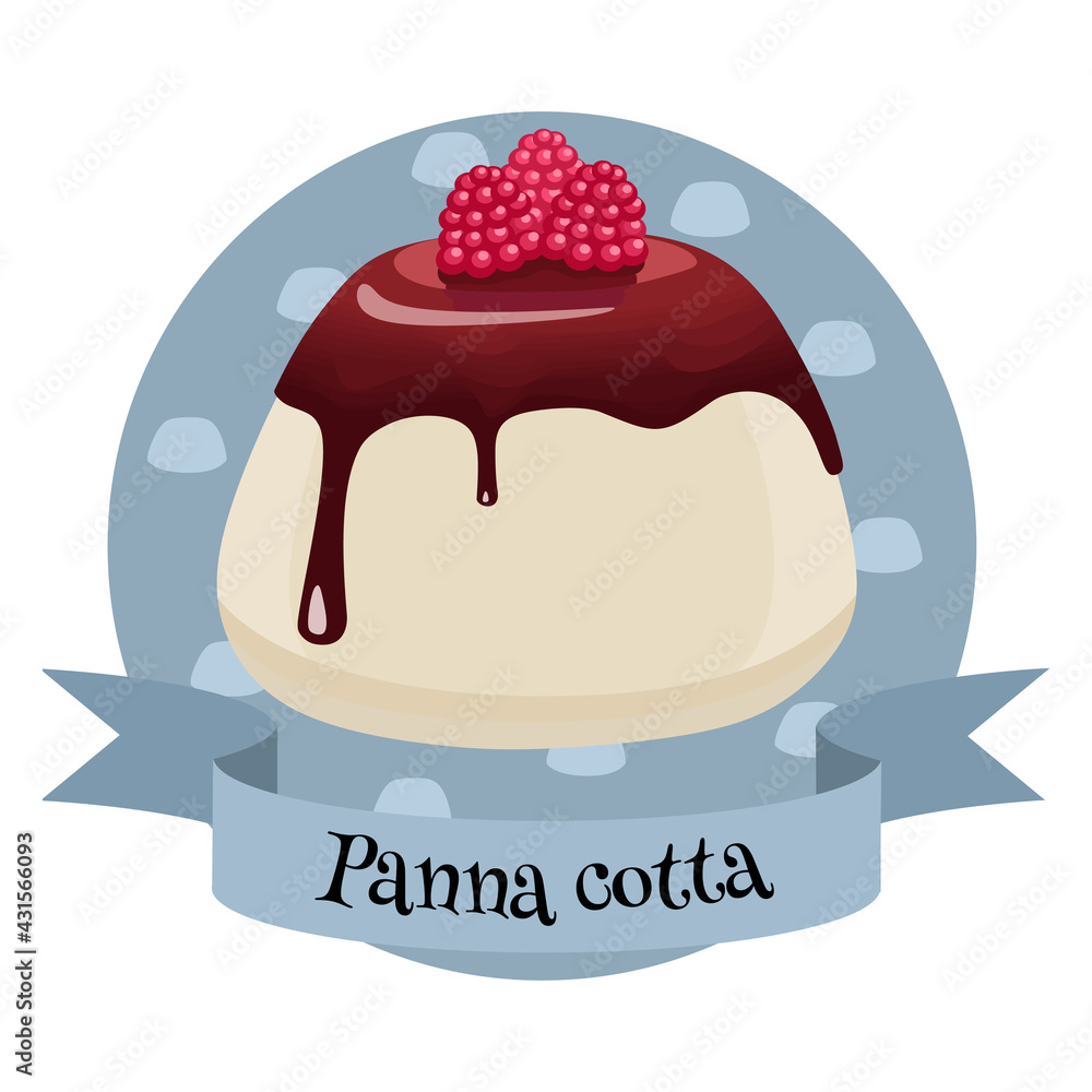 Panna cotta italian dessert. Colorful illustration in cartoon style. Panna cotta italian dessert. Colorful illustration in cartoon style.