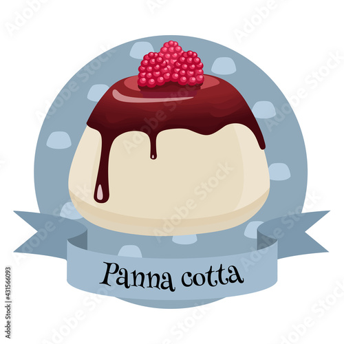 Panna cotta italian dessert. Colorful illustration in cartoon style.
