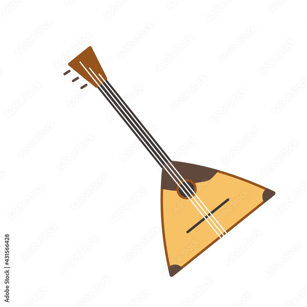 Flat brown vector balalaika icon, retro folk guitar symbol. Cute russian ethnic acoustic musical instrument for advertisement, sticker, logo design Flat brown vector balalaika icon, retro folk guitar symbol. Cute russian ethnic acoustic musical instrument for advertisement, sticker, logo design