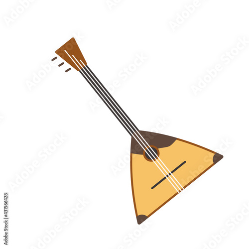 Flat brown vector balalaika icon, retro folk guitar symbol. Cute russian ethnic acoustic musical instrument for advertisement, sticker, logo design