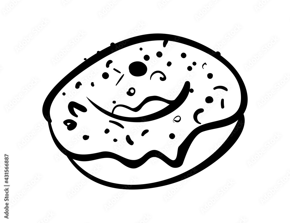Donut hand drawn doodle icon. Vector sketch illustration of sweet bagel or doughnut, isolated on white background