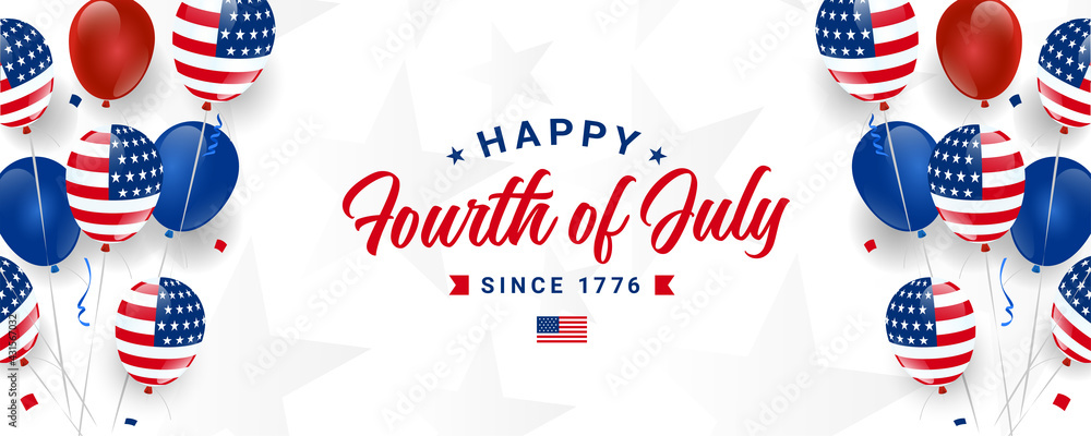 Happy 4th of July poster template. USA independence day celebration with American balloons flag. USA 4th of July promotion advertising banner template for Brochures, Poster, or Banner. 