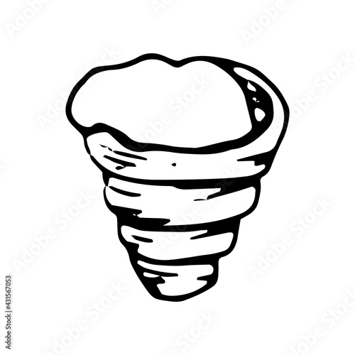 Tube with whipped cream hand drawn doodle icon. Vector sketch illustration of trdelnik dessert, isolated on white background