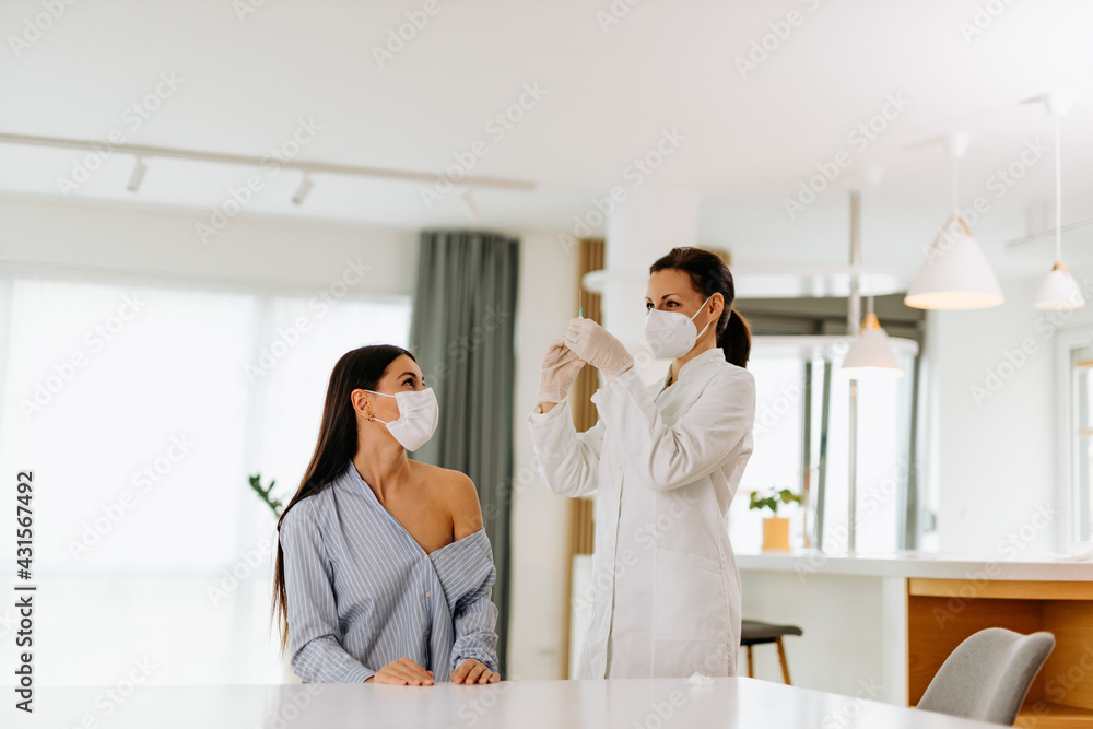 Fototapeta premium White uniform, working, having patient.