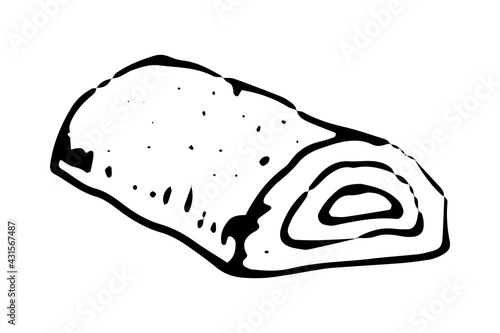 Apple strudel hand drawn doodle icon. Vector sketch illustration of sweet cake roll, isolated on white background