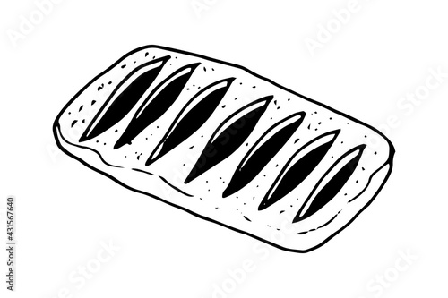 Apple strudel hand drawn doodle icon. Vector sketch illustration of sweet cake or pie, isolated on white background