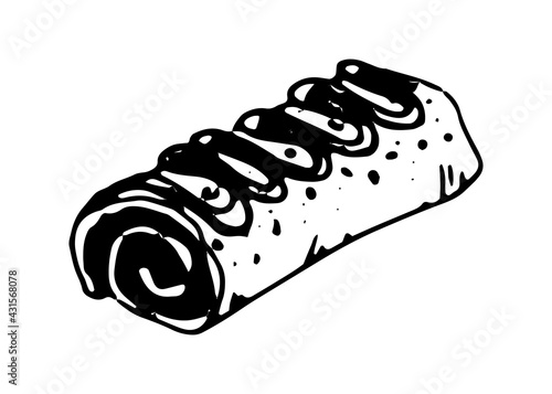 Cherry strudel hand drawn doodle icon. Vector sketch illustration of sweet cake roll, isolated on white background