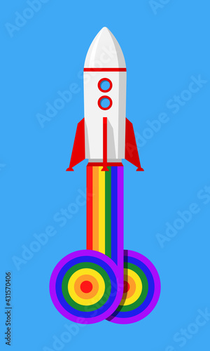 International Day Against Homophobia vector concept. Rocket flight with fire in the colors of the LGBT flag.