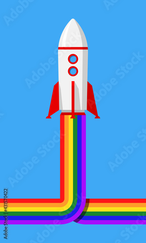 International Day Against Homophobia vector concept. Rocket flight with fire in the colors of the LGBT flag.