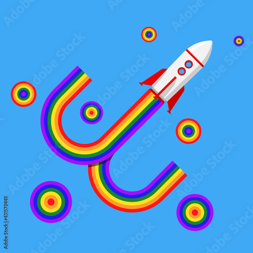 International Day Against Homophobia vector concept. Rocket flight with fire in the colors of the LGBT flag.