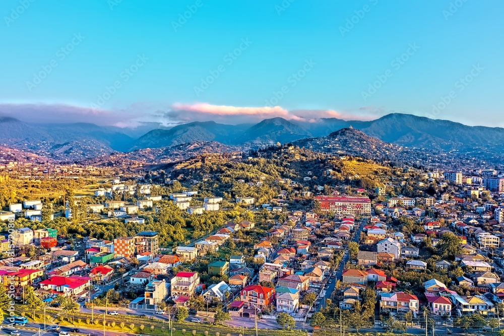Batumi, Georgia - May 1, 2021: View of the coastal village from a drone