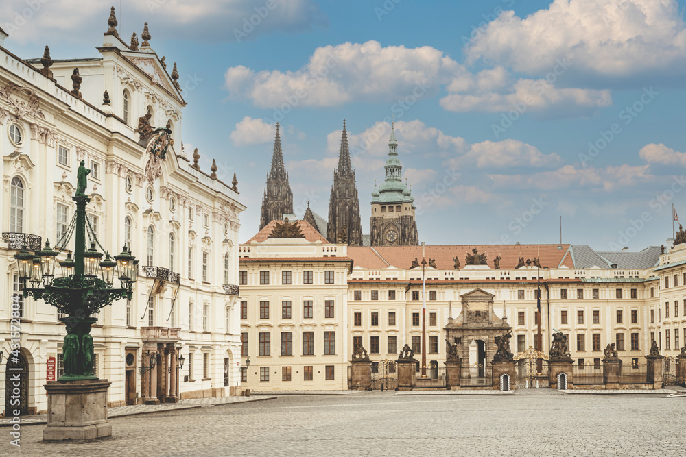 Fototapeta premium Prague castle with blue sky during day in the spring