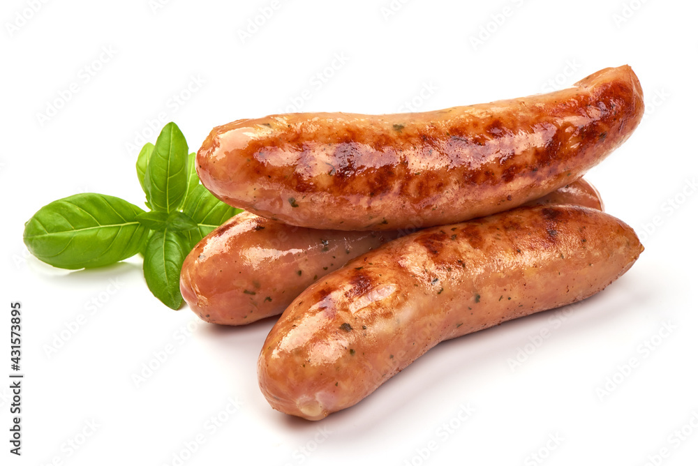 Grilled bavarian sausages, isolated on white background Grilled bavarian sausages, isolated on white background