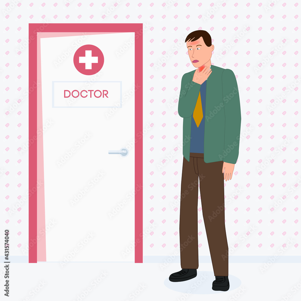 Fototapeta premium a man with a sore throat at the doctor's office