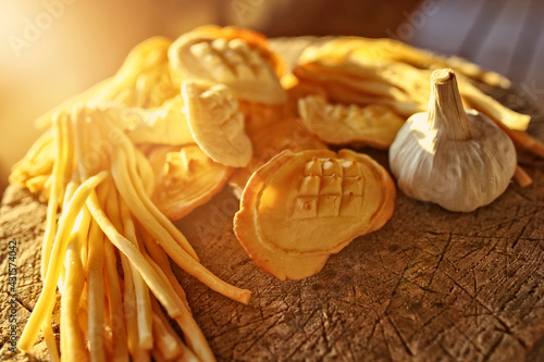 Fototapeta Naklejka Na Ścianę i Meble -  traditional sheep cheeses on a beautiful sunny day