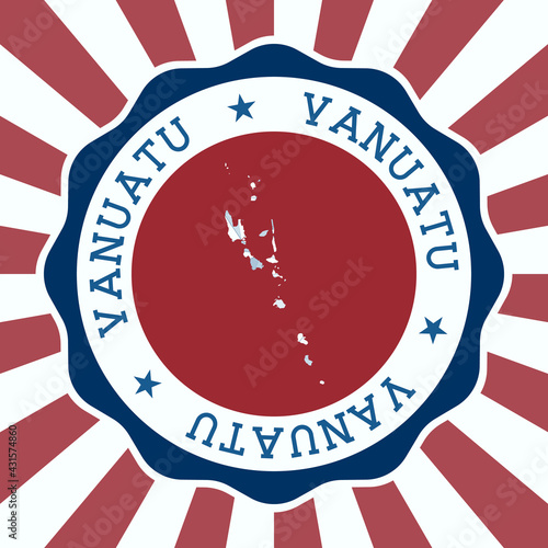 Vanuatu Badge. Round logo of country with triangular mesh map and radial rays. EPS10 Vector.