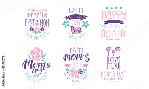 Happy Mother Day Original Design with Pink Florets Vector Set © topvectors