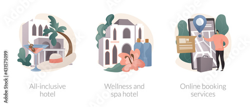 Hospitality industry abstract concept vector illustrations.