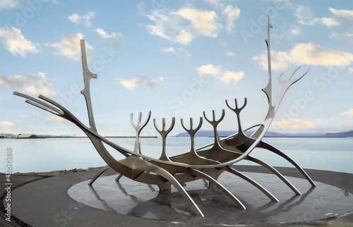 The Sun Voyager by Jón Gunnar Árnason, a large steel ship sculpture along the Reykjavik Sculpture and Shore Walk, Iceland
