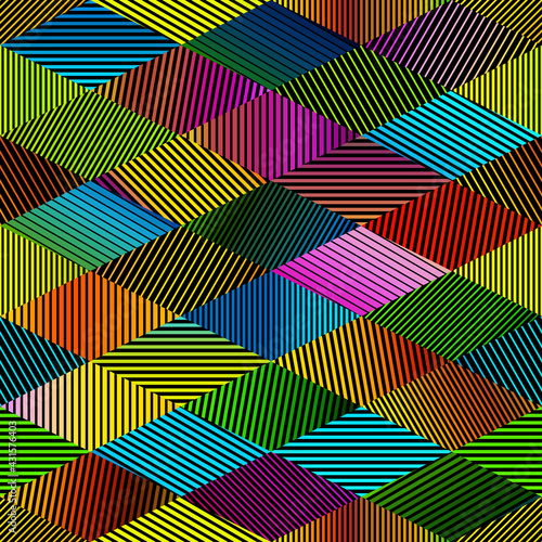 A seamless pattern of lines, rhombus, stripes.