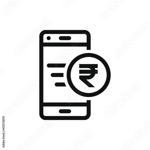 Rupee currency sign with a mobile phone. Fast money transfer icon concept isolated on white background. Vector