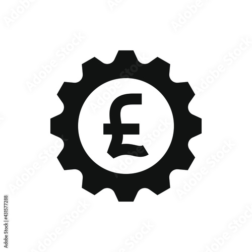 Pound currency sign and gear. Financial development. Money management icon concept isolated on white background. Vector illustration