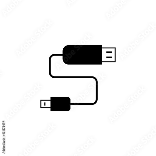 Black icon of sign usb and micro usb, two connected wires with current. Vector illustration eps 10
