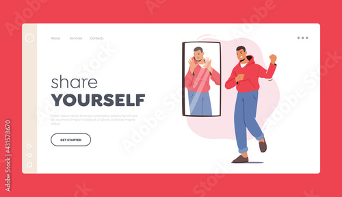 Low Self Esteem, Loathing and Anger Landing Page Template. Male Character need Help, Mind Health Problem